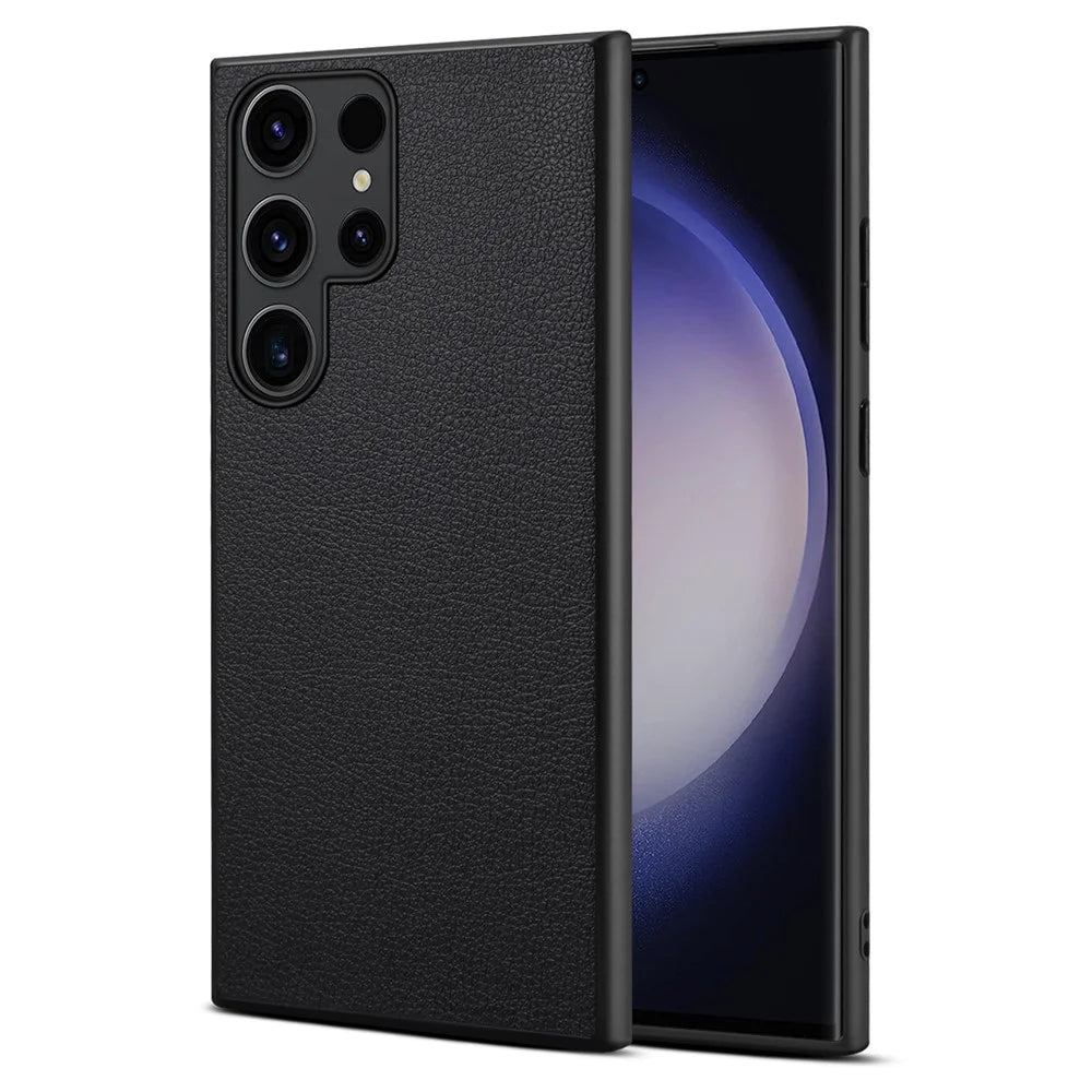 For Samsung Galaxy S24 Ultra Cell Phone Case Calf Texture Anti-fall PC+TPU+PU Leather Shell - Black - 1