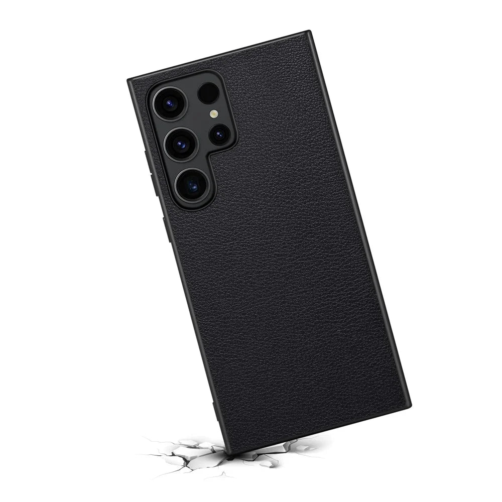 For Samsung Galaxy S24 Ultra Cell Phone Case Calf Texture Anti-fall PC+TPU+PU Leather Shell - Black - 2