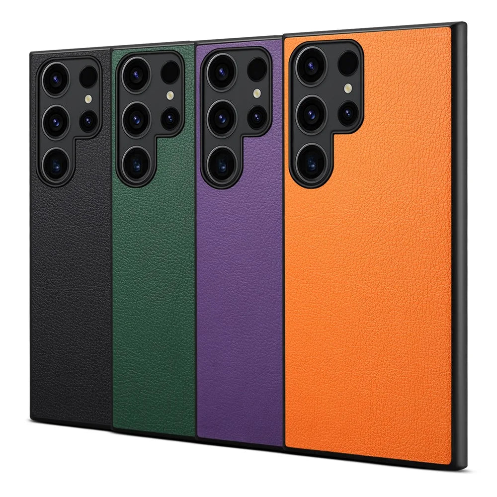 For Samsung Galaxy S24 Ultra Cell Phone Case Calf Texture Anti-fall PC+TPU+PU Leather Shell - Black - 5