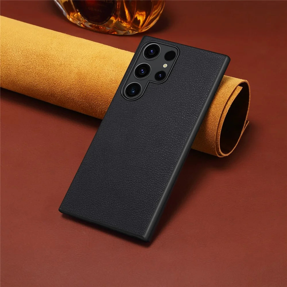 For Samsung Galaxy S24 Ultra Cell Phone Case Calf Texture Anti-fall PC+TPU+PU Leather Shell - Black - 6