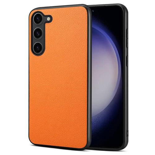 For Samsung Galaxy S24 Calf Texture Cover PC+TPU+PU Leather Slim-Fit Cell Phone Case - Orange - 1