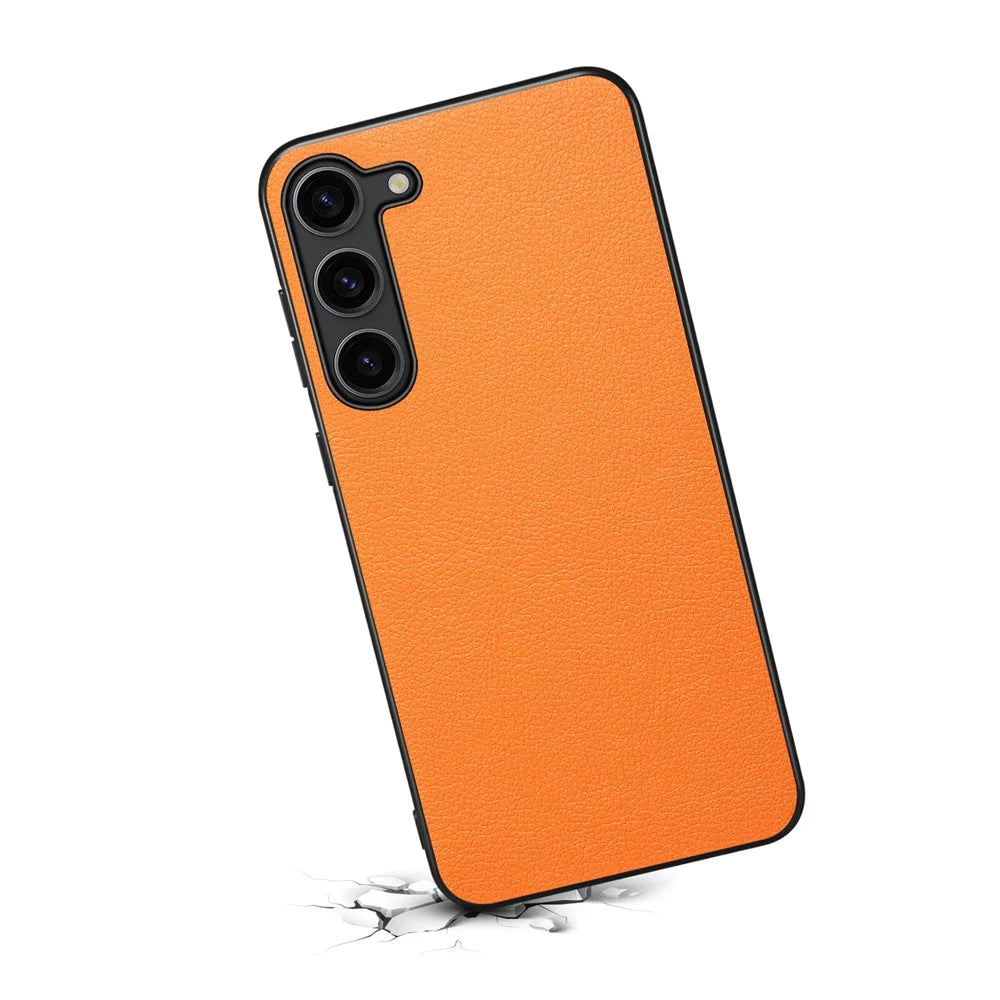For Samsung Galaxy S24 Calf Texture Cover PC+TPU+PU Leather Slim-Fit Cell Phone Case - Orange - 2