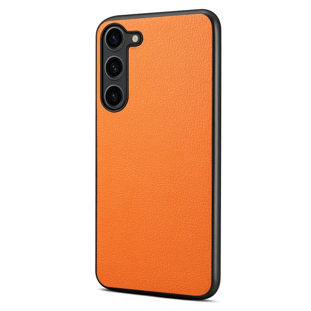 For Samsung Galaxy S24 Calf Texture Cover PC+TPU+PU Leather Slim-Fit Cell Phone Case - Orange - 4