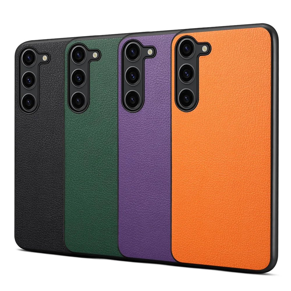 For Samsung Galaxy S24 Calf Texture Cover PC+TPU+PU Leather Slim-Fit Cell Phone Case - Orange - 5