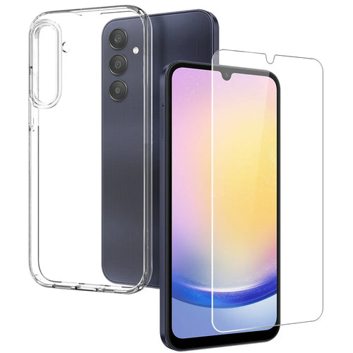 NORTHJO For Samsung Galaxy A25 5G (Global) (161.0 x 76.5 x 8.3mm) Clear Phone Case TPU Cover with Tempered Glass Film - Transparent - 1