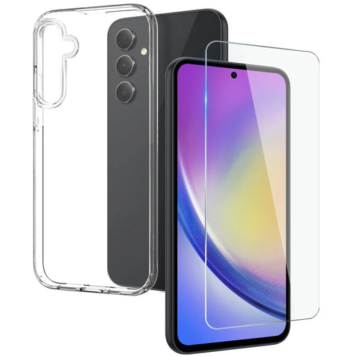 NORTHJO For Samsung Galaxy A35 5G Clear TPU Phone Case with Tempered Glass Film - Transparent - 1