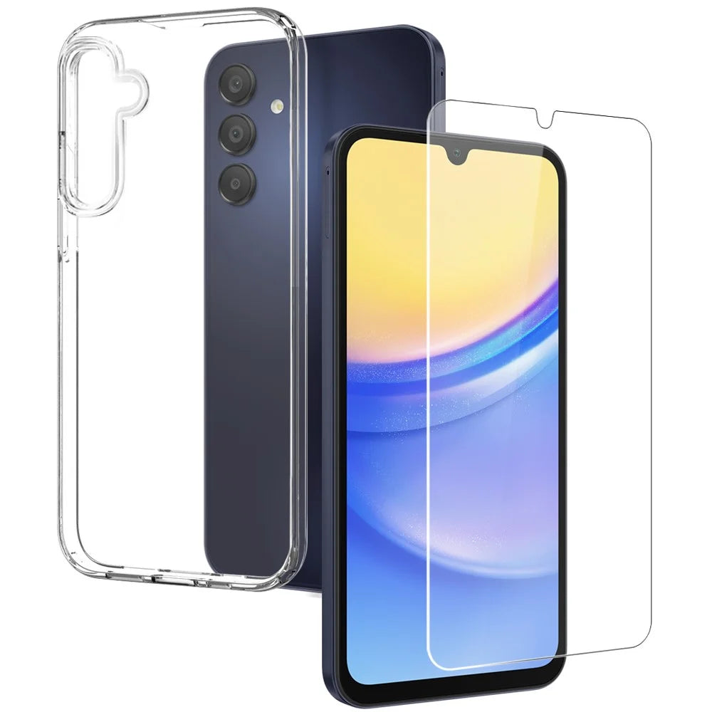 NORTHJO For Samsung Galaxy A15 5G / 4G Soft TPU Case with Tempered Glass Screen Protector - Transparent - 1