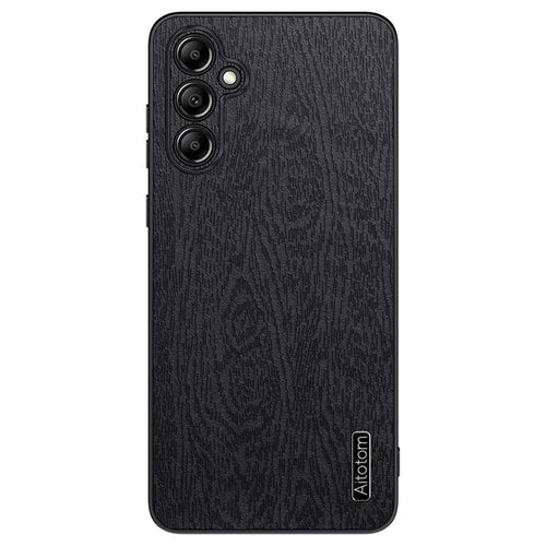 For Samsung Galaxy A15 5G Cellphone Case Wood Grain PC+TPU+PU Back Protector Cover - Black - 1