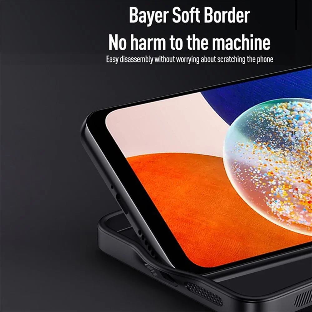 For Samsung Galaxy A15 5G Cellphone Case Wood Grain PC+TPU+PU Back Protector Cover - Black - 5