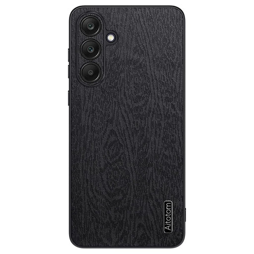 Back Shell for Samsung Galaxy A25 5G (Global) (161.0 x 76.5 x 8.3mm) Cover Wood Grain PU+PC+TPU Cell Phone Case - Black - 1