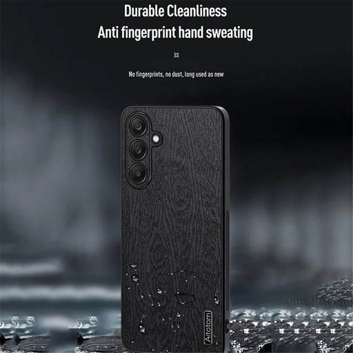 Back Shell for Samsung Galaxy A25 5G (Global) (161.0 x 76.5 x 8.3mm) Cover Wood Grain PU+PC+TPU Cell Phone Case - Black - 2