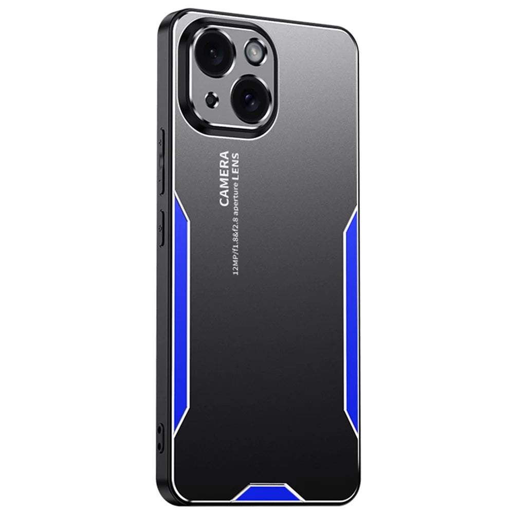 For iPhone 15 Plus Case Aluminium Alloy+TPU+PC Matte Finish Smart Phone Cover - Blue - 1