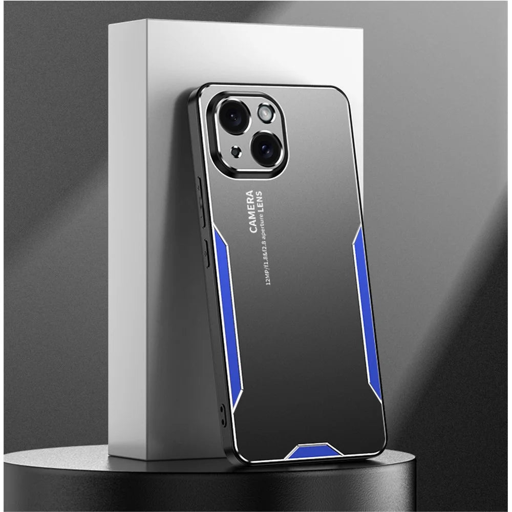 For iPhone 15 Plus Case Aluminium Alloy+TPU+PC Matte Finish Smart Phone Cover - Blue - 5