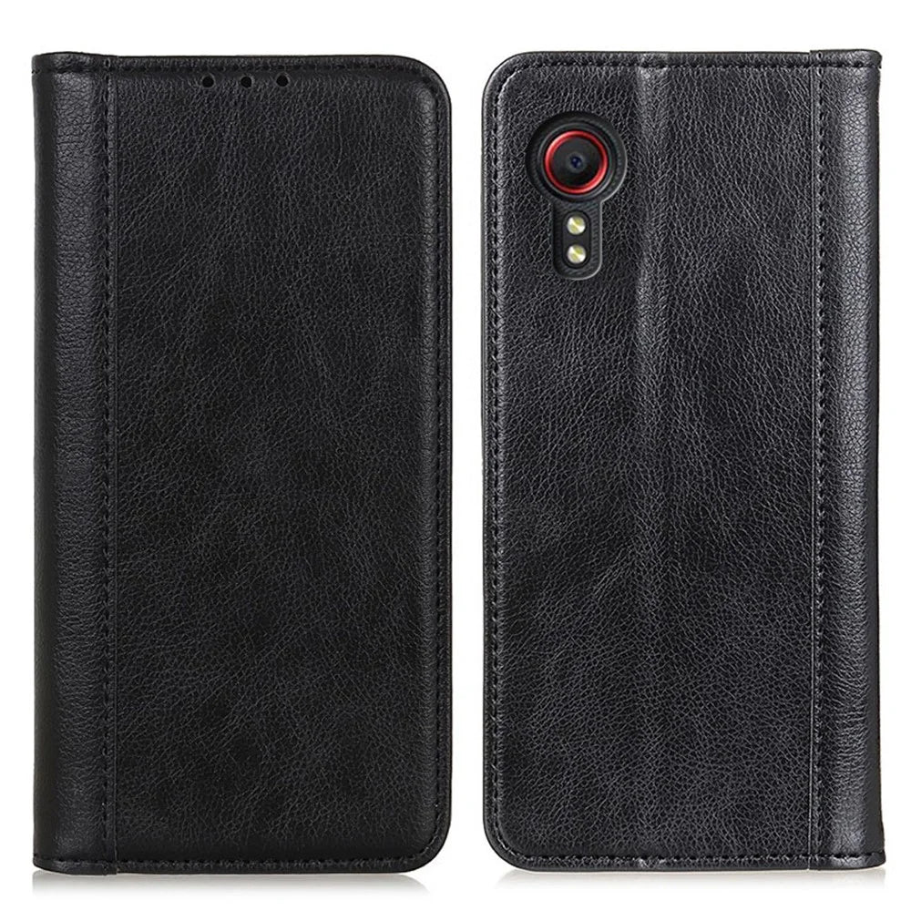 For Samsung Galaxy Xcover7 Split Leather Case Litchi Texture Phone Wallet Cover - Black - 1