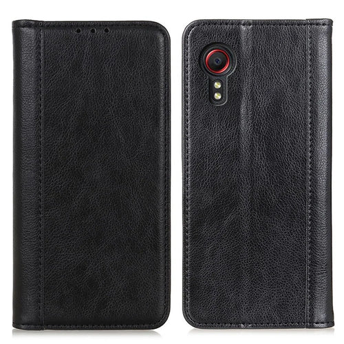 For Samsung Galaxy Xcover7 Split Leather Case Litchi Texture Phone Wallet Cover - Black - 1