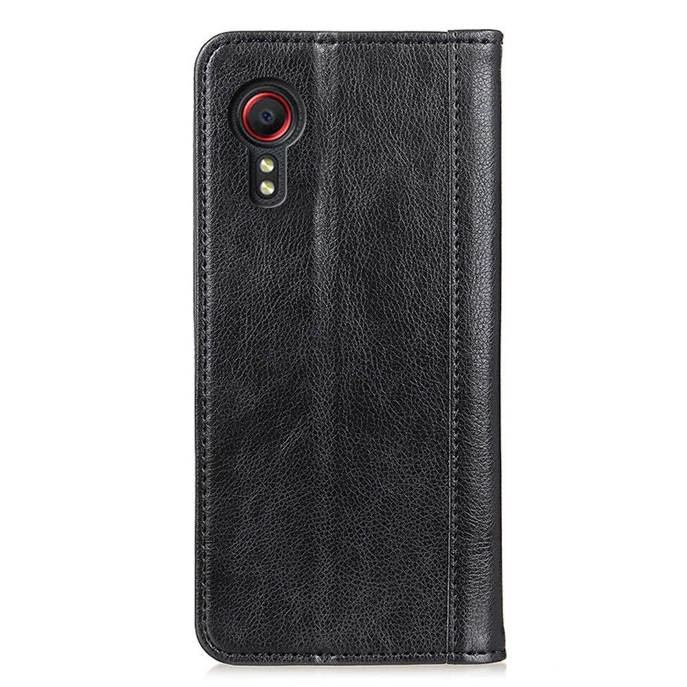 For Samsung Galaxy Xcover7 Split Leather Case Litchi Texture Phone Wallet Cover - Black - 7