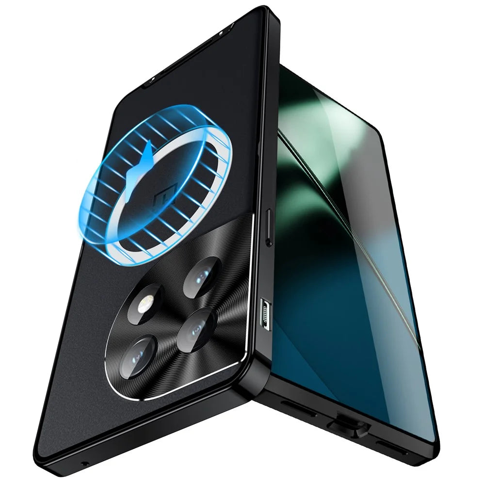 For OnePlus 12 5G Matte Case Magnetic Case Metal Frame Protective Phone Cover - Black - 2