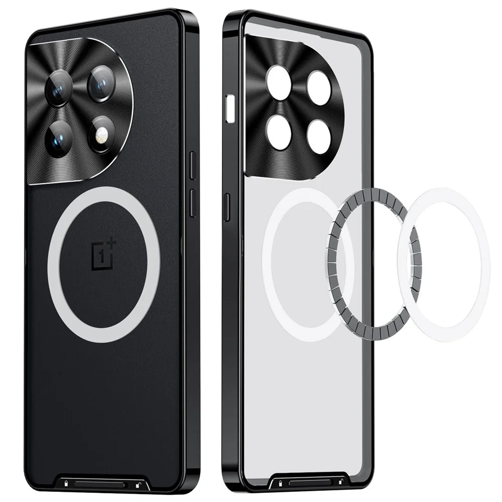 For OnePlus 12 5G Matte Case Magnetic Case Metal Frame Protective Phone Cover - Black - 3