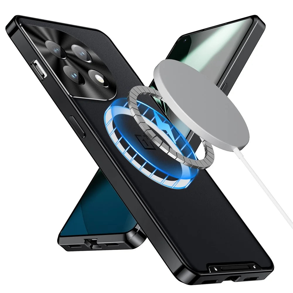 For OnePlus 12 5G Matte Case Magnetic Case Metal Frame Protective Phone Cover - Black - 5