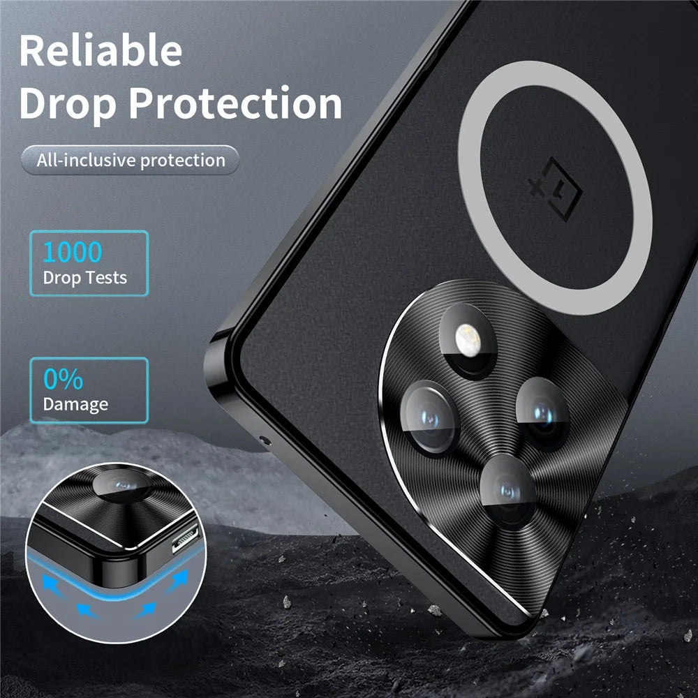 For OnePlus 12 5G Matte Case Magnetic Case Metal Frame Protective Phone Cover - Black - 6