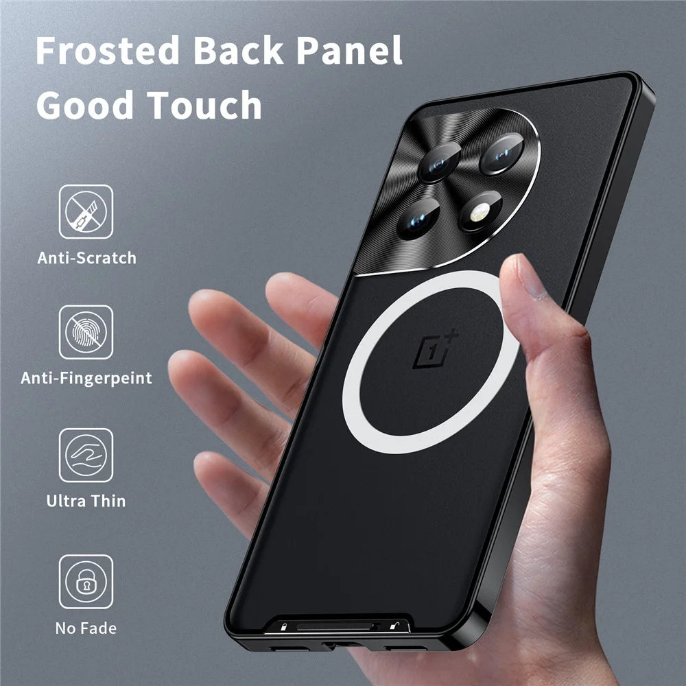 For OnePlus 12 5G Matte Case Magnetic Case Metal Frame Protective Phone Cover - Black - 7