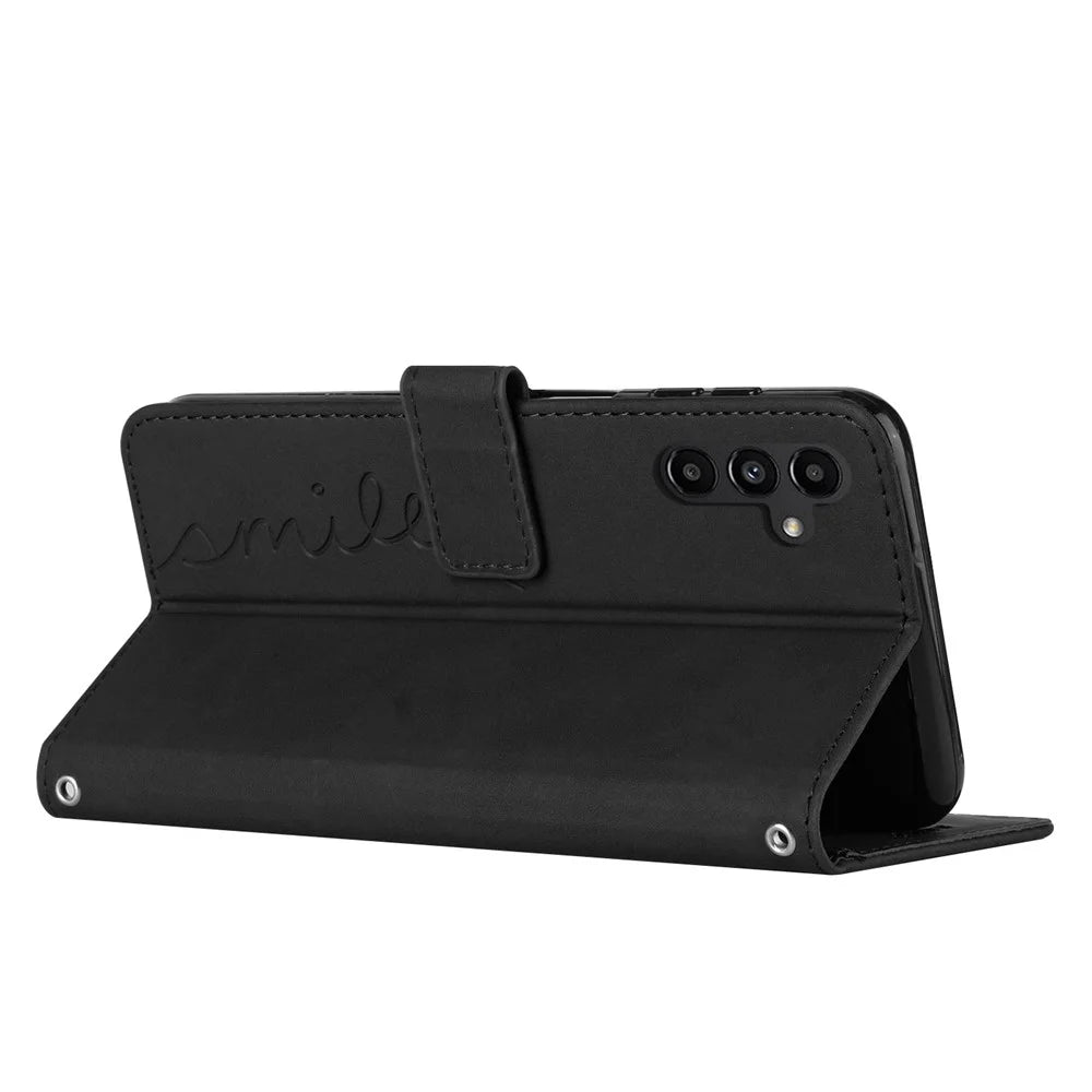 For Samsung Galaxy A55 5G Magnetic Phone Case Skin-touch PU Leather Wallet Cover - Black - 3