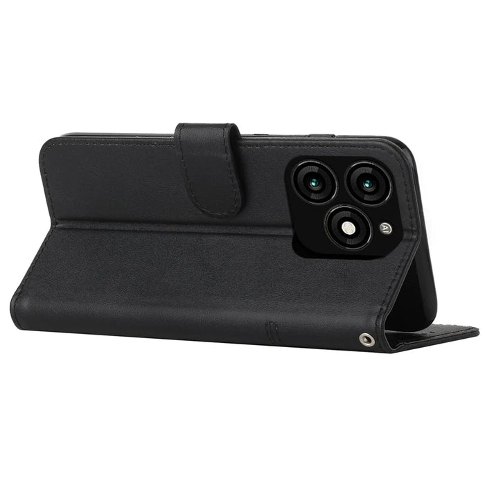 Leather Wallet Case for itel A70 Phone Stand Cover Calf Texture - Black - 3