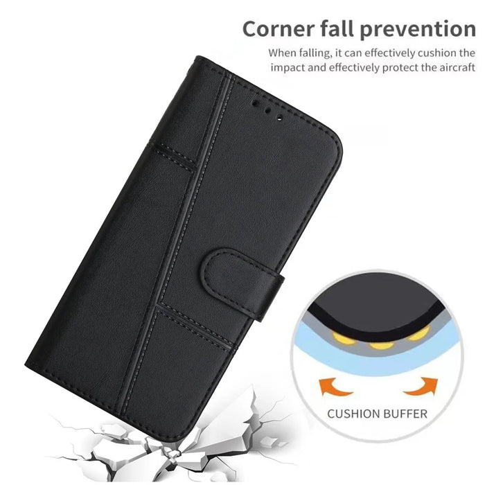 Leather Wallet Case for itel A70 Phone Stand Cover Calf Texture - Black - 7
