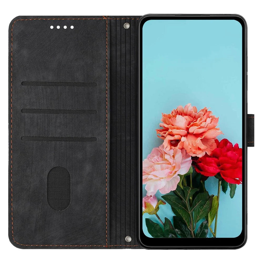 For Infinix Hot 40i Wallet Phone Cover Skin-Friendly Flip Leather Case Imprinted Line - Black - 2