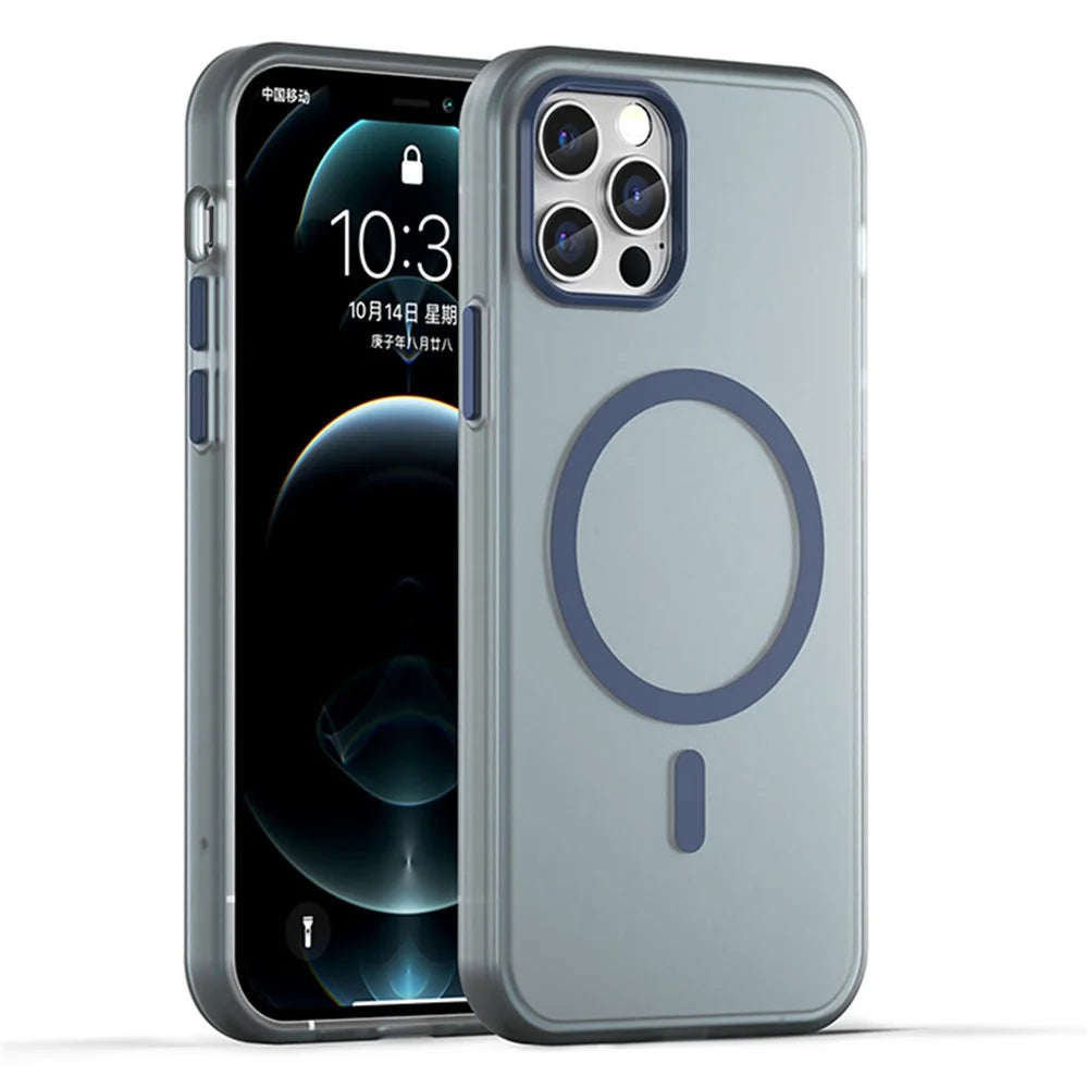 For iPhone 12 Pro Max 6.7 inch Magnetic Case Translucent Matte TPU + PC Phone Cover Compatible with MagSafe - Dark Blue - 1