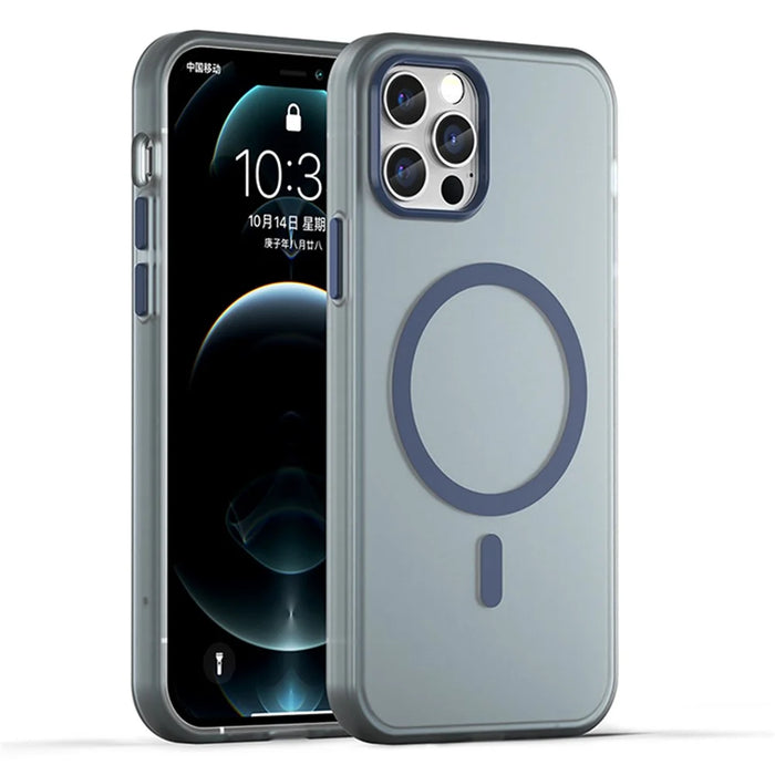For iPhone 12 Pro Max 6.7 inch Magnetic Case Translucent Matte TPU + PC Phone Cover Compatible with MagSafe - Dark Blue - 1