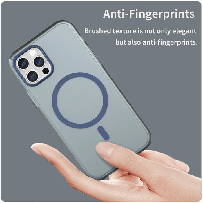 For iPhone 12 Pro Max 6.7 inch Magnetic Case Translucent Matte TPU + PC Phone Cover Compatible with MagSafe - Dark Blue - 3