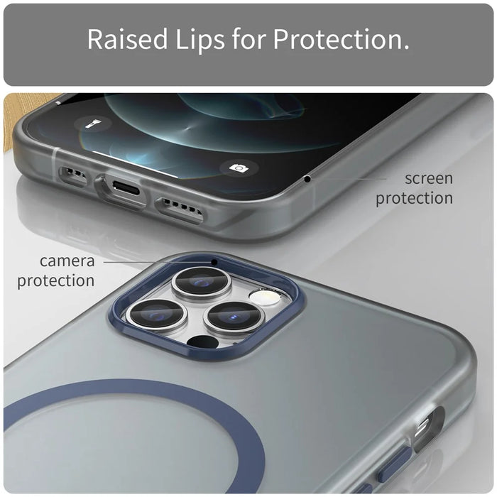 For iPhone 12 Pro Max 6.7 inch Magnetic Case Translucent Matte TPU + PC Phone Cover Compatible with MagSafe - Dark Blue - 4