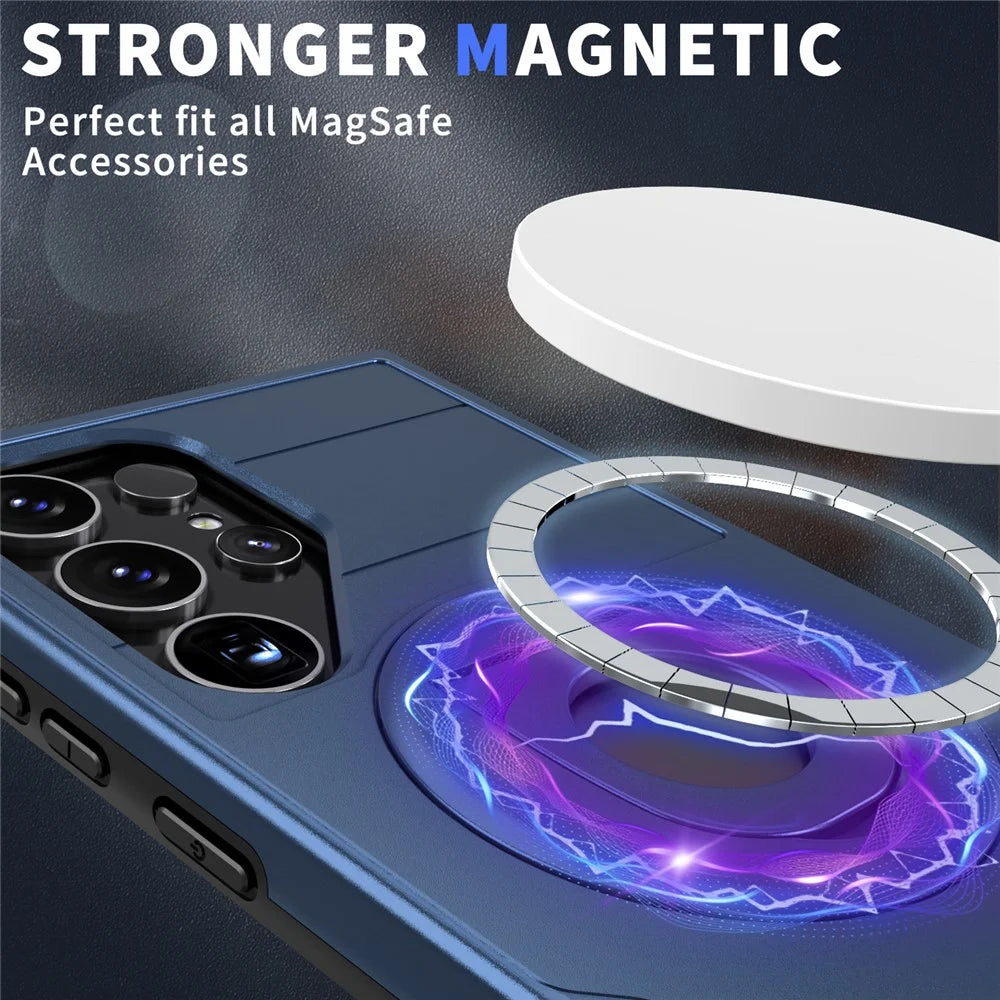 For Samsung Galaxy S24 Ultra Magnetic Case Ring Kickstand PC + TPU Phone Cover - Sapphire - 3