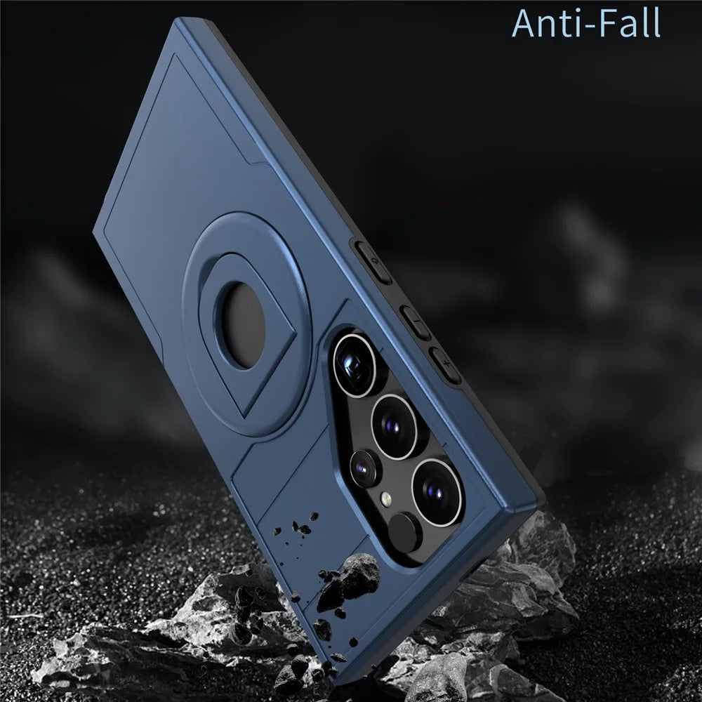 For Samsung Galaxy S24 Ultra Magnetic Case Ring Kickstand PC + TPU Phone Cover - Sapphire - 4