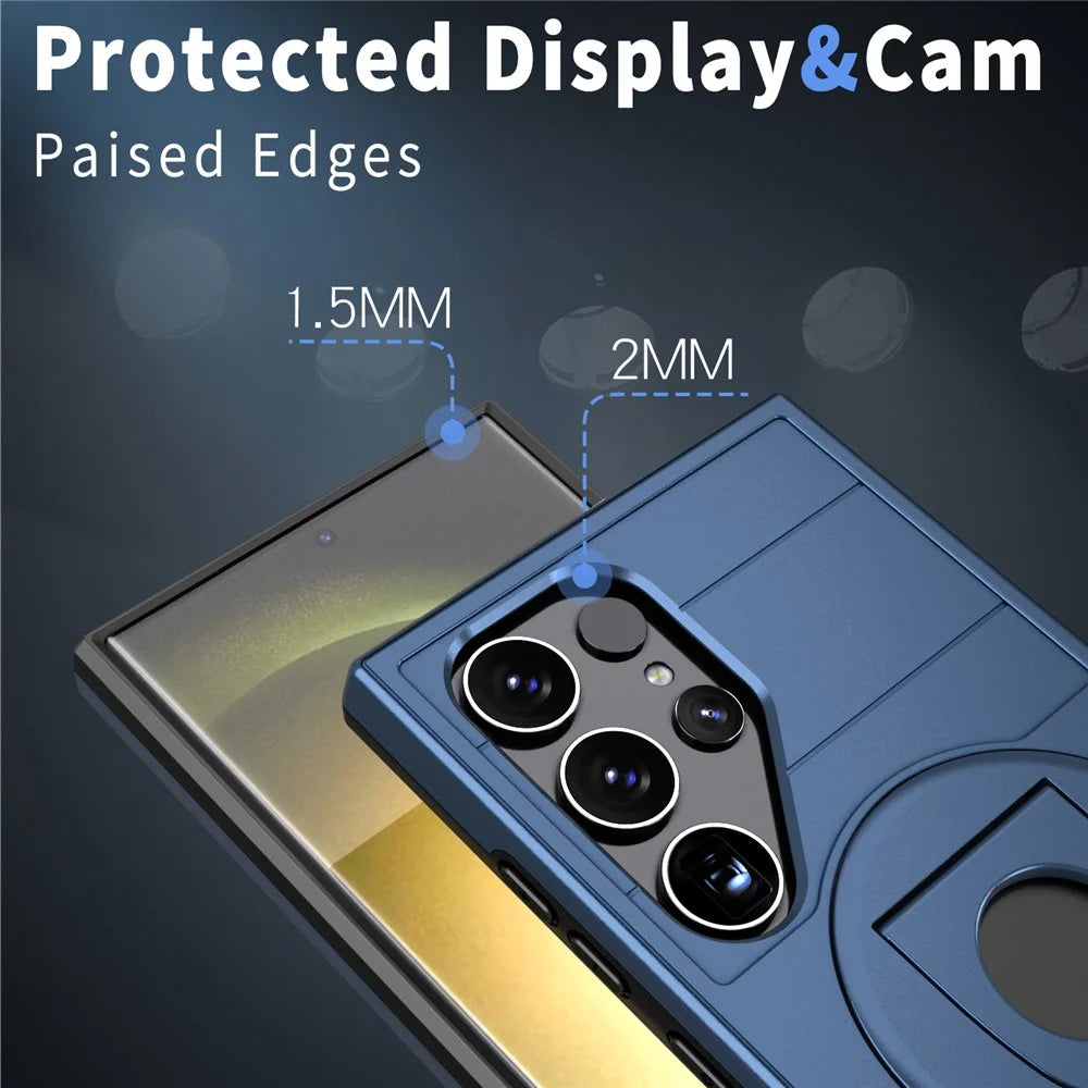 For Samsung Galaxy S24 Ultra Magnetic Case Ring Kickstand PC + TPU Phone Cover - Sapphire - 5