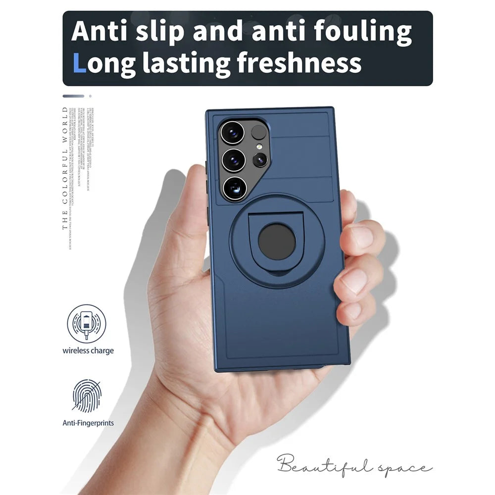 For Samsung Galaxy S24 Ultra Magnetic Case Ring Kickstand PC + TPU Phone Cover - Sapphire - 6
