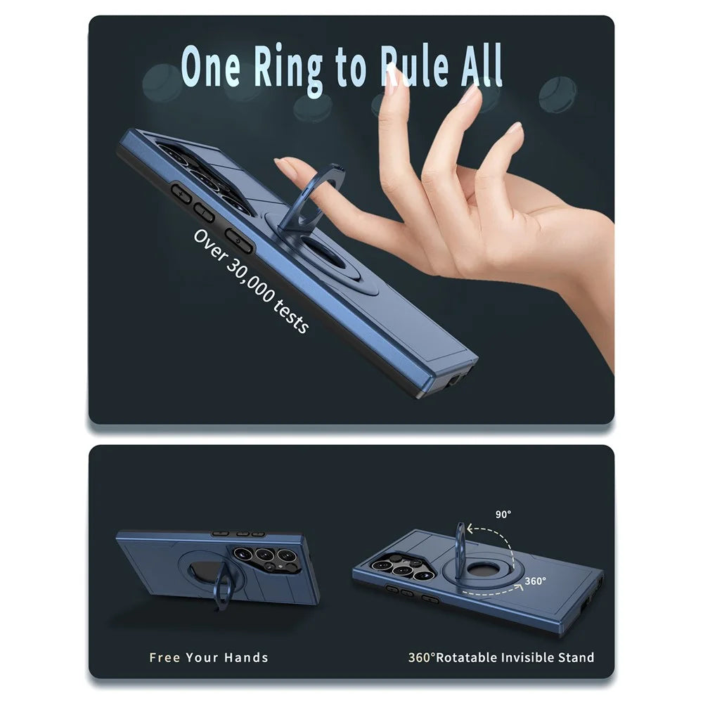 For Samsung Galaxy S24 Ultra Magnetic Case Ring Kickstand PC + TPU Phone Cover - Sapphire - 7