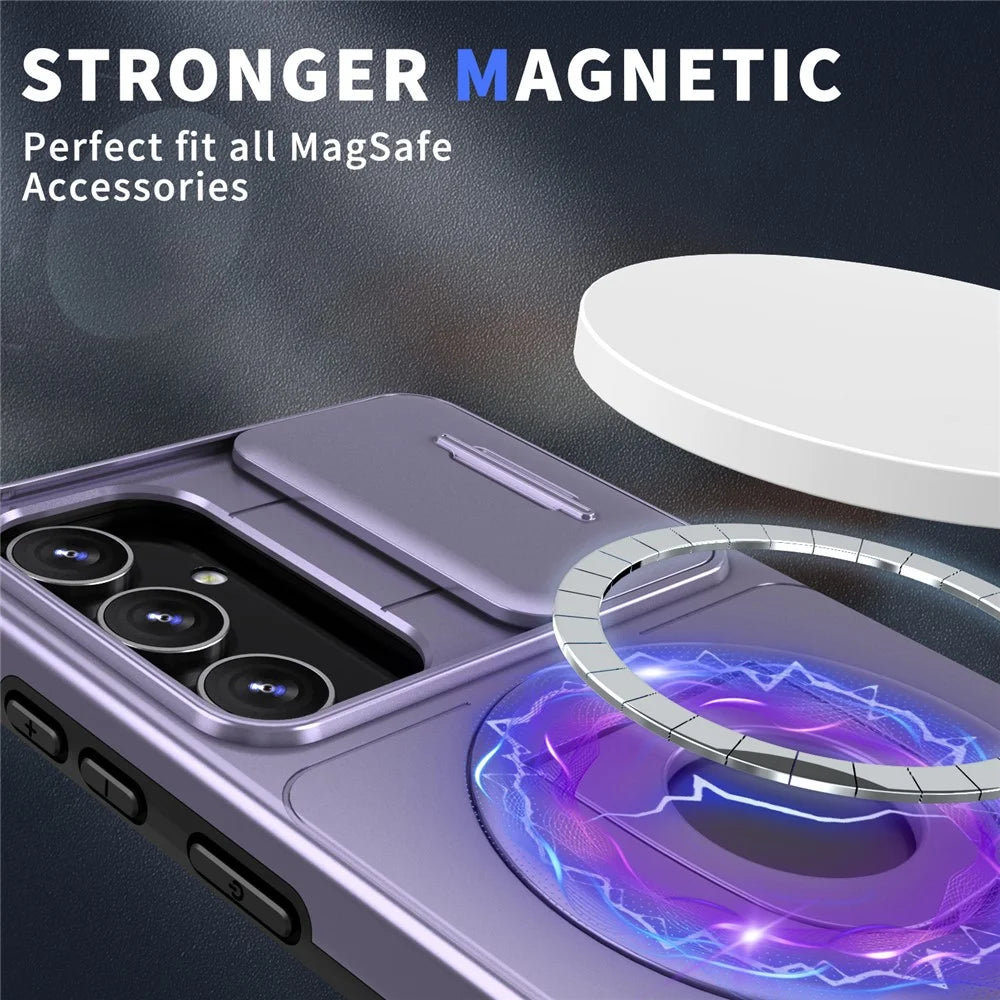 For Samsung Galaxy S23 FE Magnetic Phone Case PC+TPU Cover with Slide Lens Window - Purple - 2