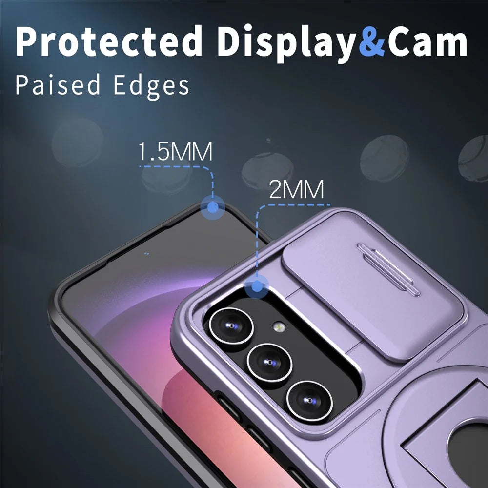For Samsung Galaxy S23 FE Magnetic Phone Case PC+TPU Cover with Slide Lens Window - Purple - 4