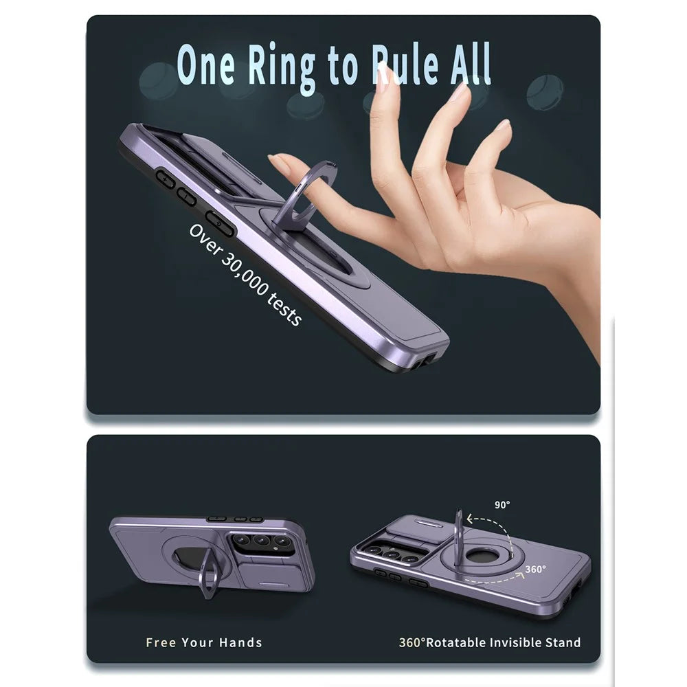 For Samsung Galaxy S23 FE Magnetic Phone Case PC+TPU Cover with Slide Lens Window - Purple - 6
