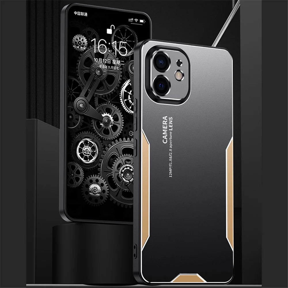 For iPhone 12 Phone Case Aluminum Alloy+PC+TPU Military Grade Shockproof Cover - Gold - 6