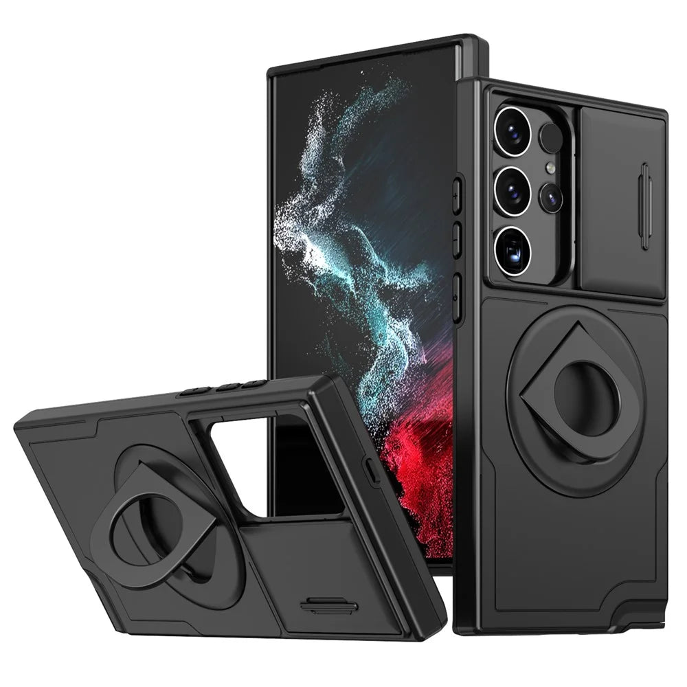 For Samsung Galaxy S22 Ultra 5G Magnetic Case Slide Lens Window N52 Magnet+PC+TPU Phone Cover - Black - 2