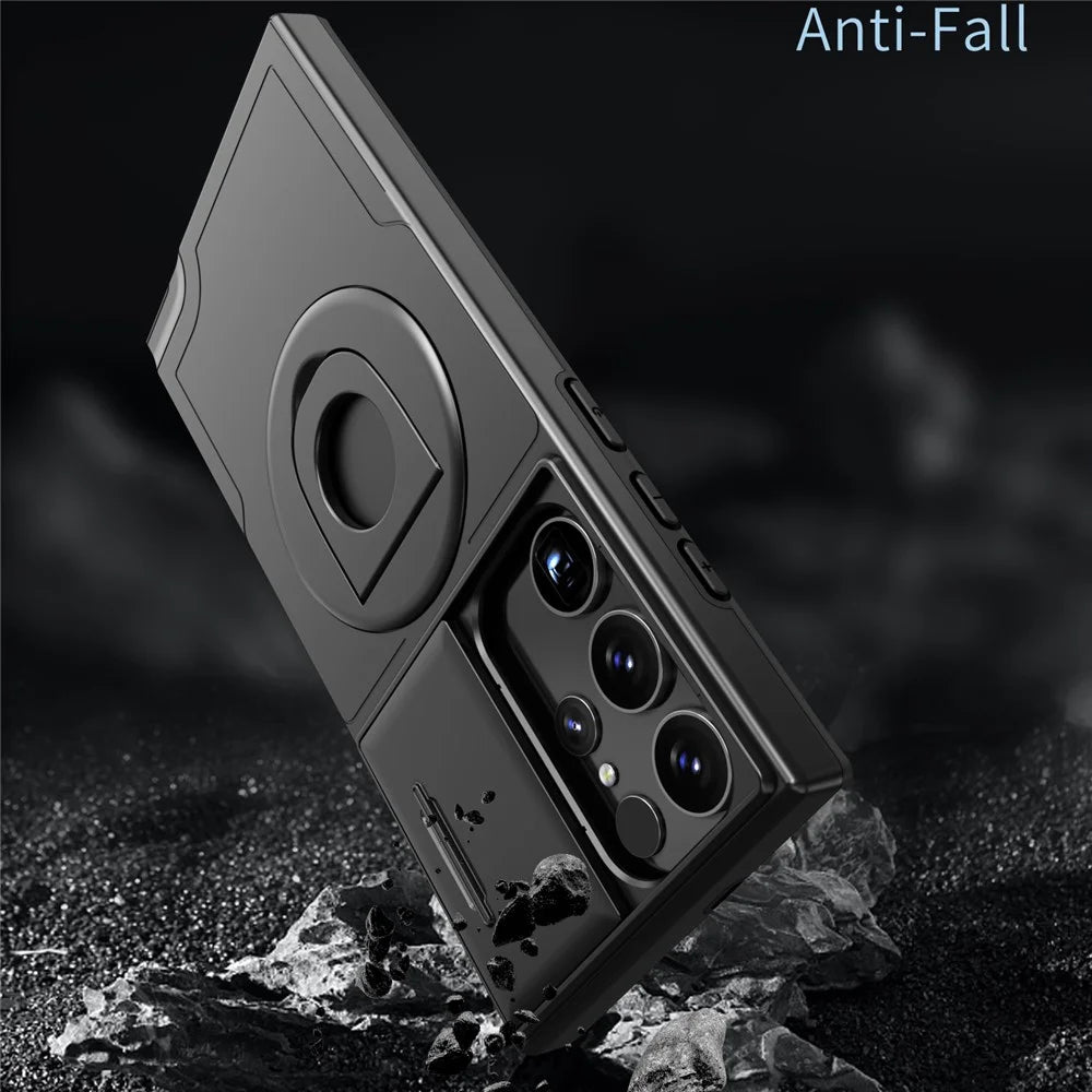 For Samsung Galaxy S22 Ultra 5G Magnetic Case Slide Lens Window N52 Magnet+PC+TPU Phone Cover - Black - 4
