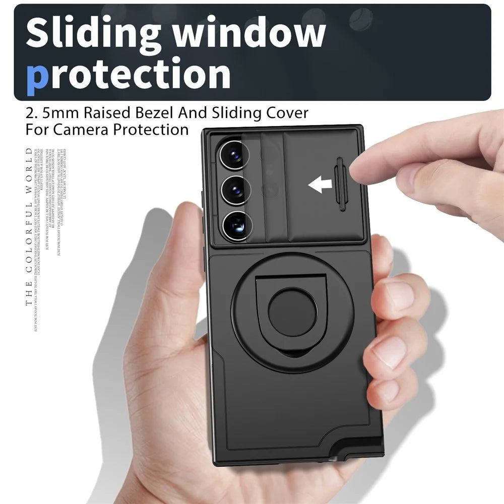 For Samsung Galaxy S22 Ultra 5G Magnetic Case Slide Lens Window N52 Magnet+PC+TPU Phone Cover - Black - 6