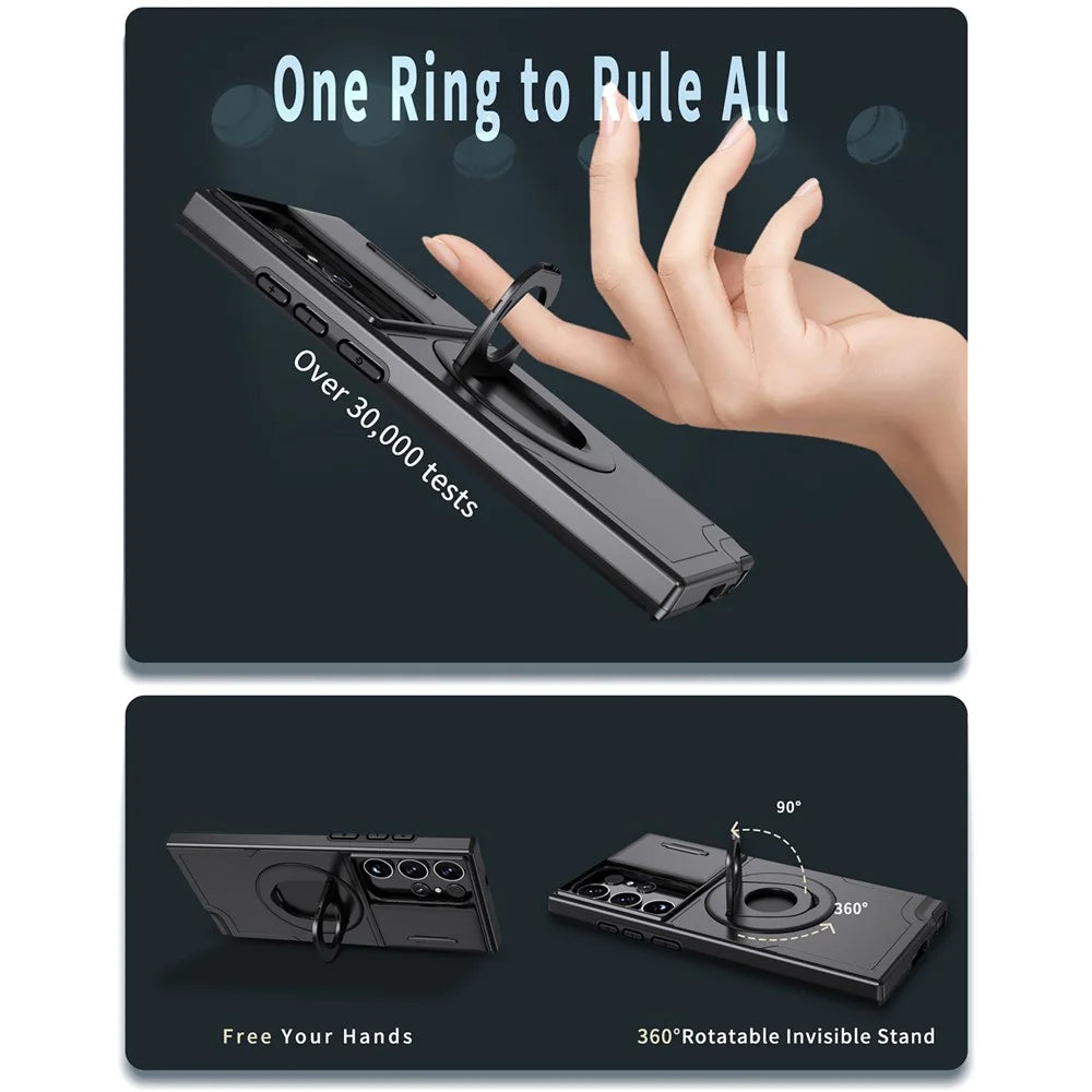 For Samsung Galaxy S22 Ultra 5G Magnetic Case Slide Lens Window N52 Magnet+PC+TPU Phone Cover - Black - 7