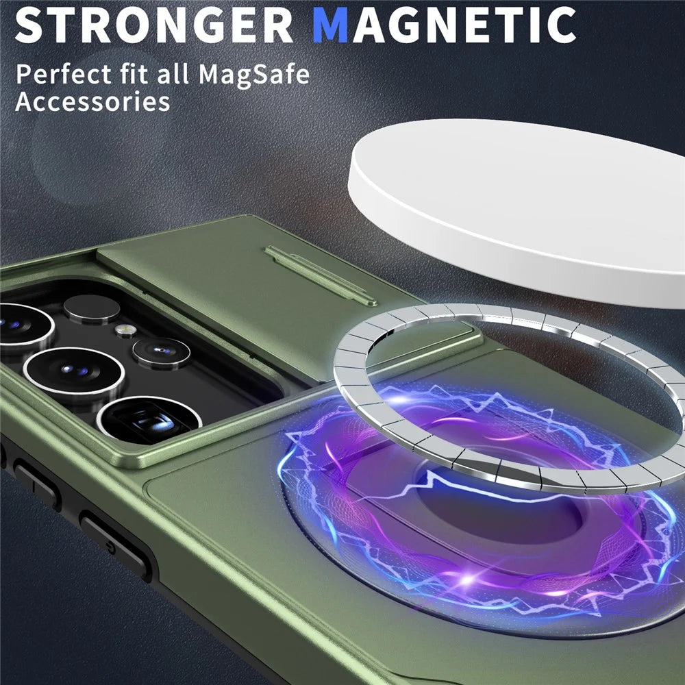 For Samsung Galaxy S23 Ultra Magnetic Phone Case N52 Magnet+PC+TPU Drop-resistant Kickstand Cover - Blackish Green - 2