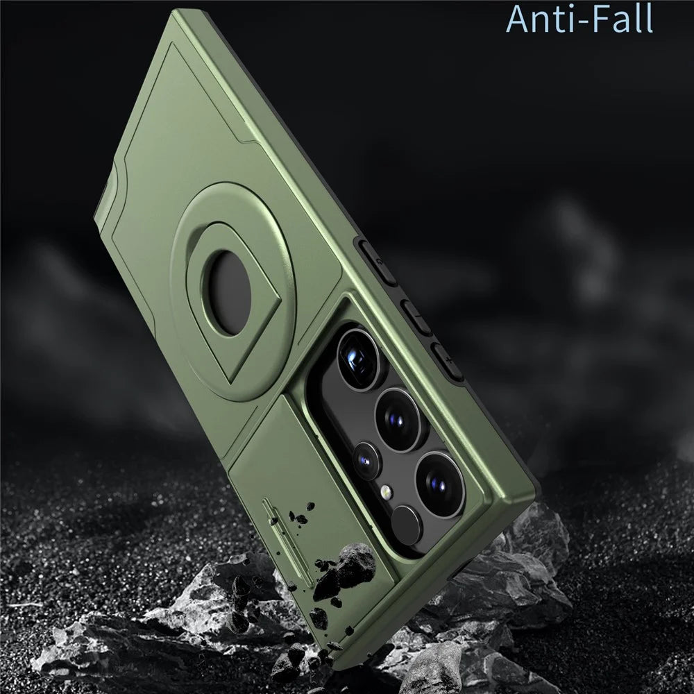 For Samsung Galaxy S23 Ultra Magnetic Phone Case N52 Magnet+PC+TPU Drop-resistant Kickstand Cover - Blackish Green - 3