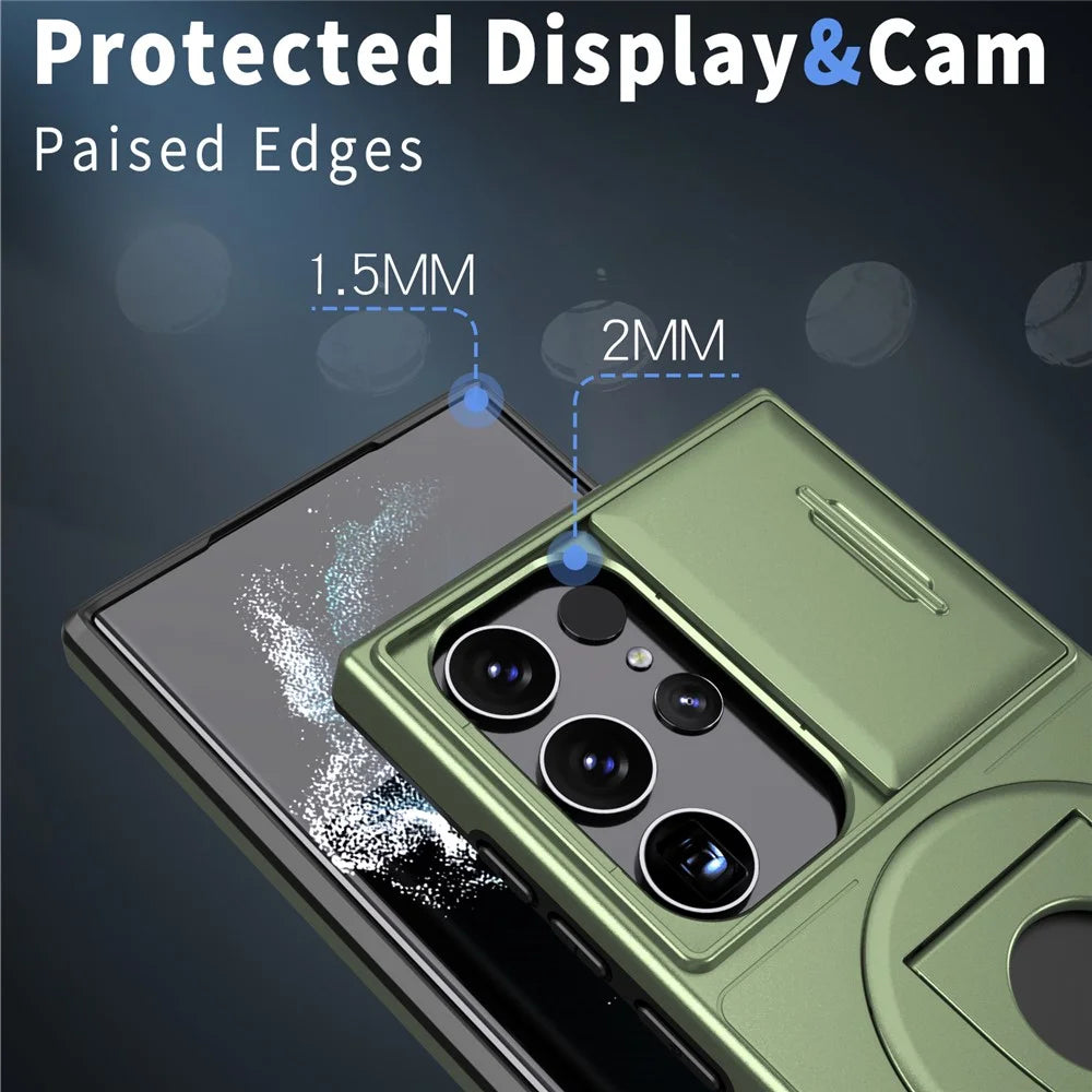 For Samsung Galaxy S23 Ultra Magnetic Phone Case N52 Magnet+PC+TPU Drop-resistant Kickstand Cover - Blackish Green - 4