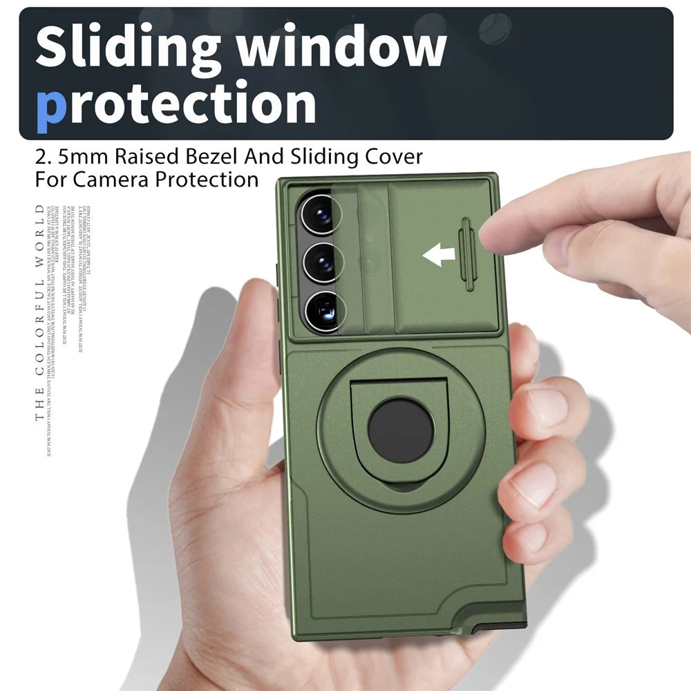 For Samsung Galaxy S23 Ultra Magnetic Phone Case N52 Magnet+PC+TPU Drop-resistant Kickstand Cover - Blackish Green - 5